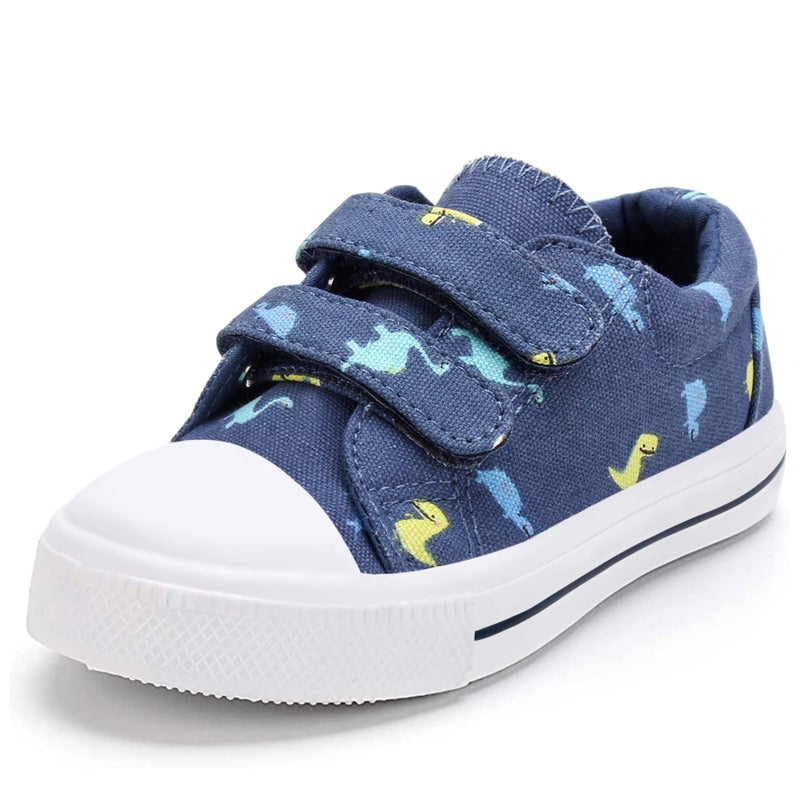 K KomForme Toddler Boys & Girls Shoes Kids Canvas Sneakers with Cartoon Dual Hook and Loops, Size 7 Toddler, Dinosaur - Image 1